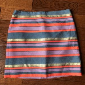 J. Crew Metallic Striped Gold Coral Mini Skirt 00